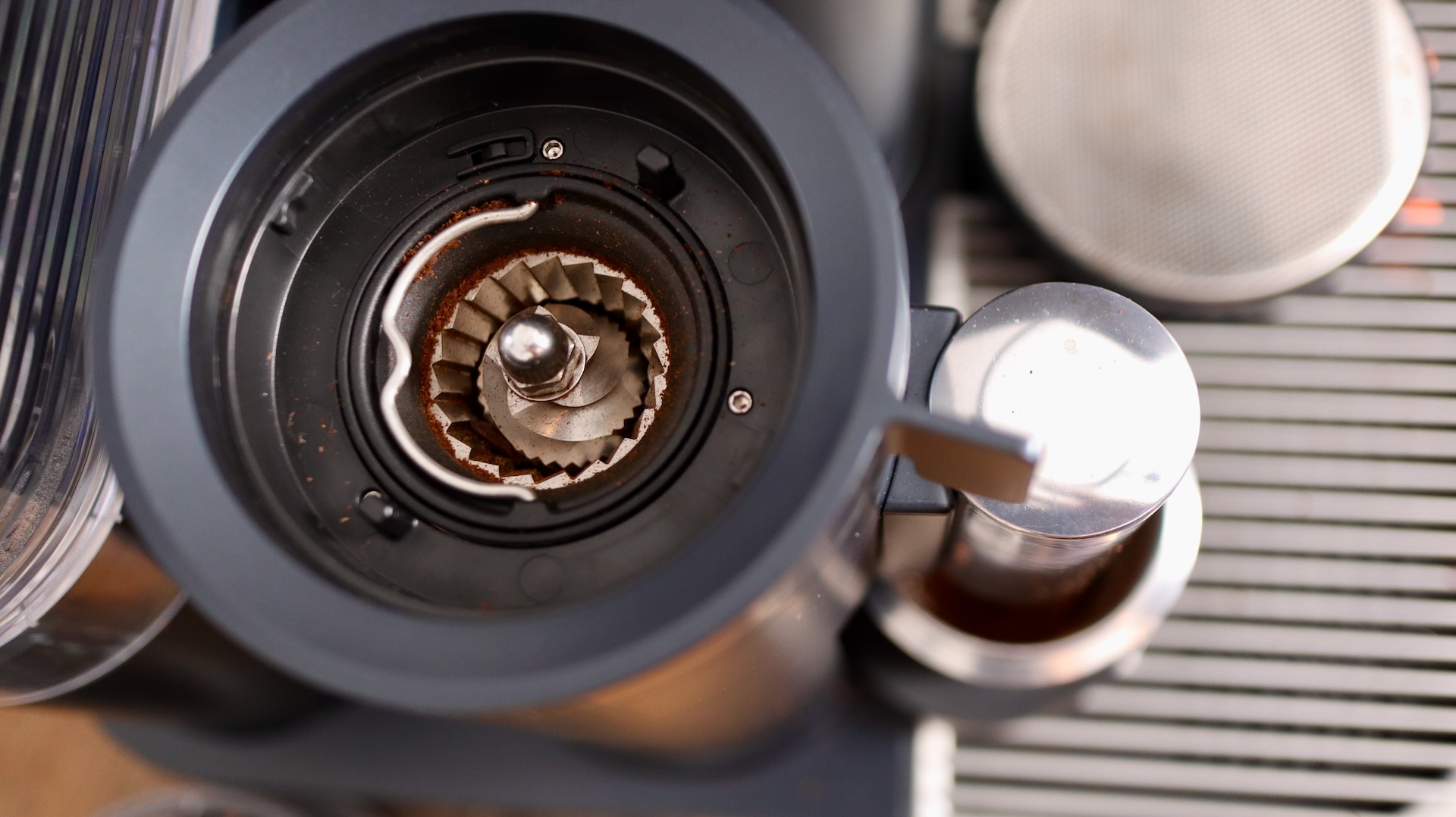 A look inside the grinder of the Meraki espresso machine