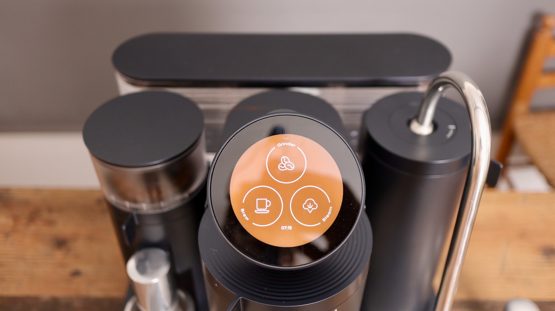This shows the rounded HMI on the Meraki espresso machine