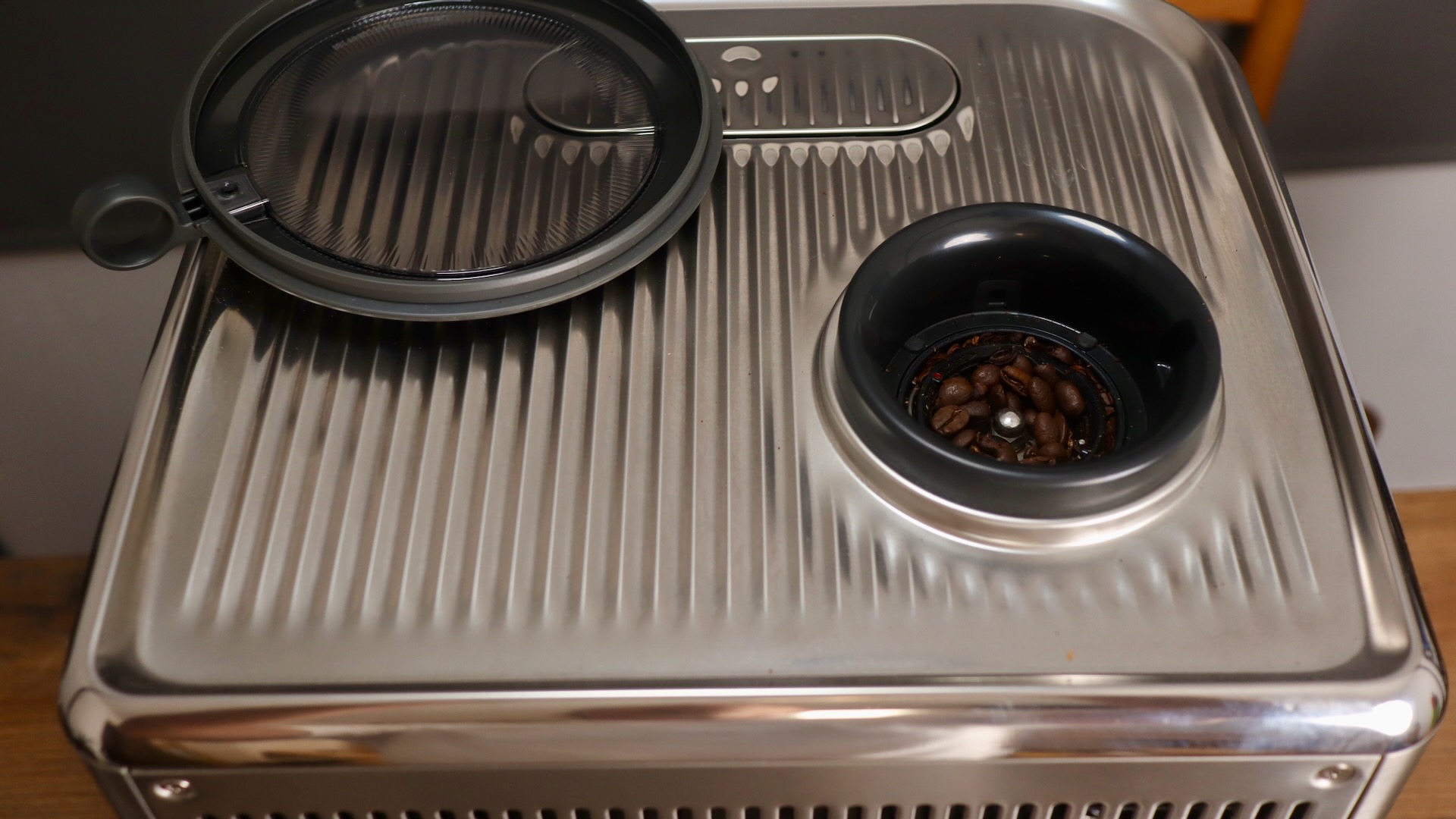 A top view of teh Oracle Dual Boiler with the hopper removed