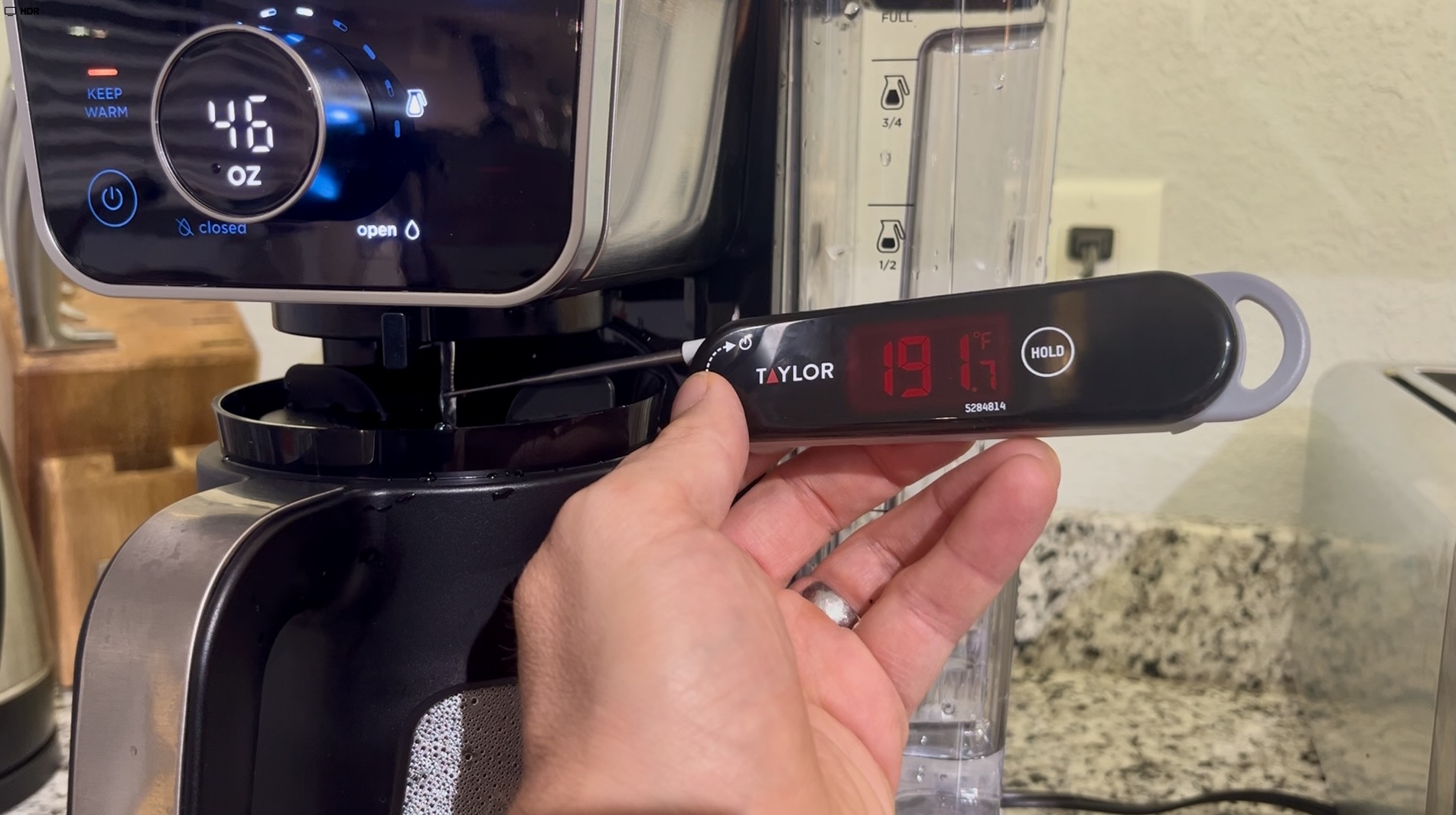Checking the coffee temperature on the Ninja DualBrew Pro