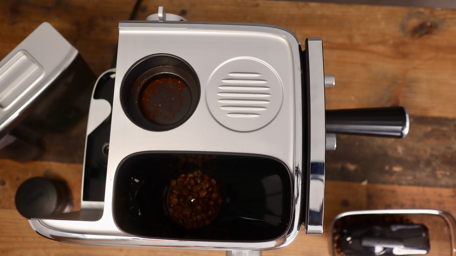 The top of the Ninja Luxe Cafe Mini Plus with the spot for the tamper and funnel